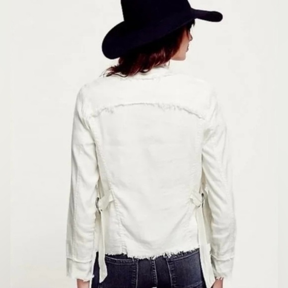 Free People Raw Femme Linen Jacket Eggshell Waterfall Front Side Buckles Size M - Picture 2 of 11